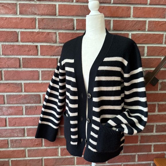•Lisa Yang Daphne Cashmere Cardigan in Black & Sand Stripes Size 1=S/M - Picture 2 of 14
